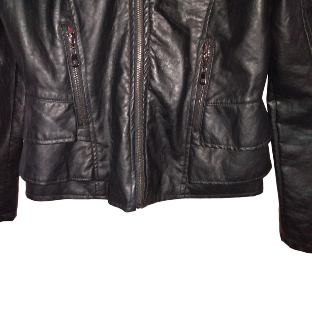 NYC Dollhouse Full Zip Lined PVC Faux Leather Motorcycle Jacket Black Small - Picture 2 of 11